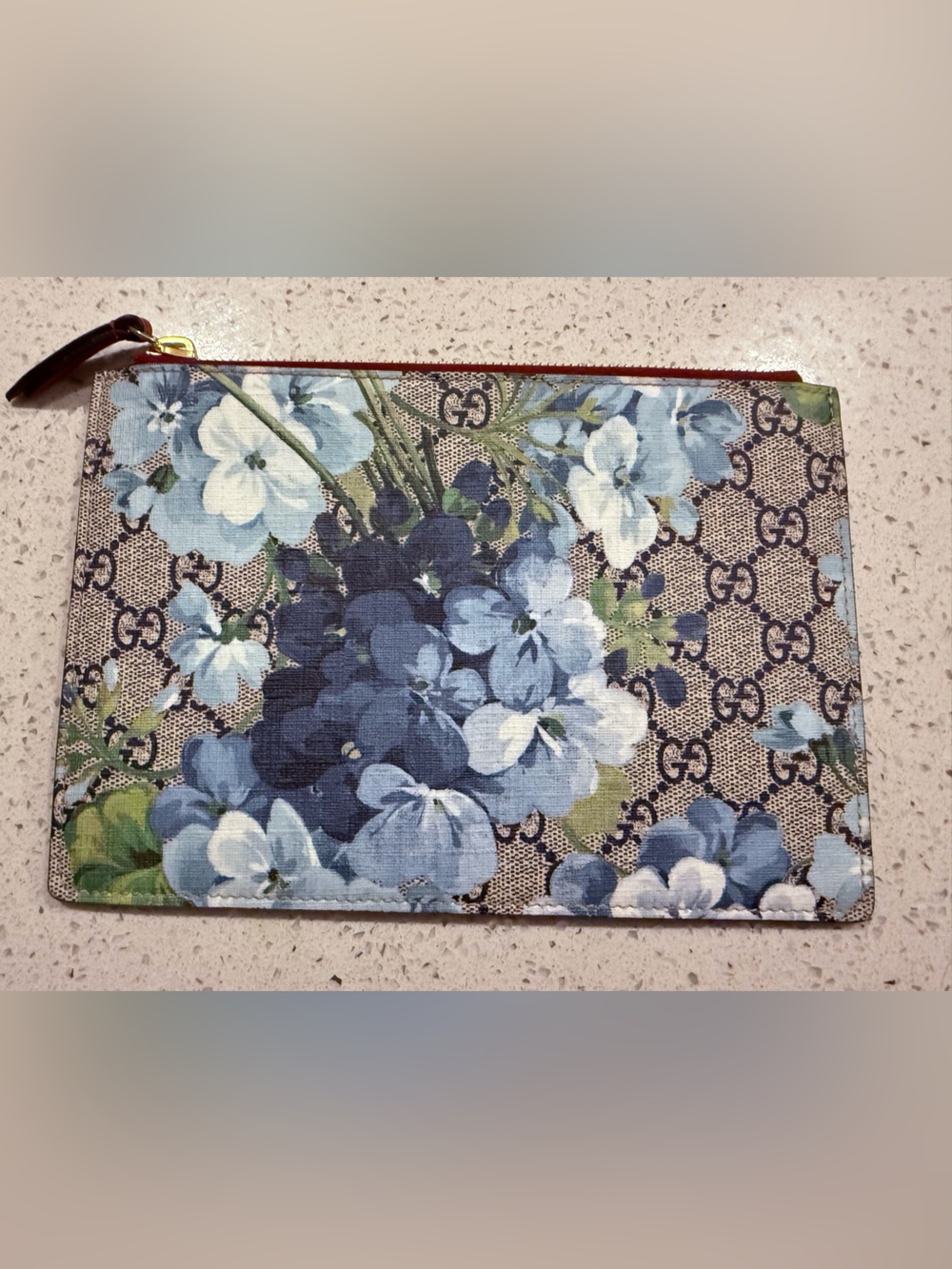 Gucci Blue Floral Monogram Cosmetic Pouch